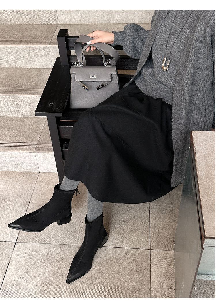 Karin Luna In Stock In Stock Elastic Slim Pointed Toe Chunky Heel Basic Ankle Boots