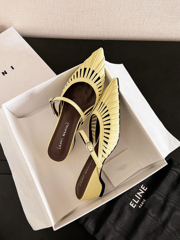 Karin Luna Casual Feel~In stock Pointed Toe Hollow Design Note Pointed Toe Slippers