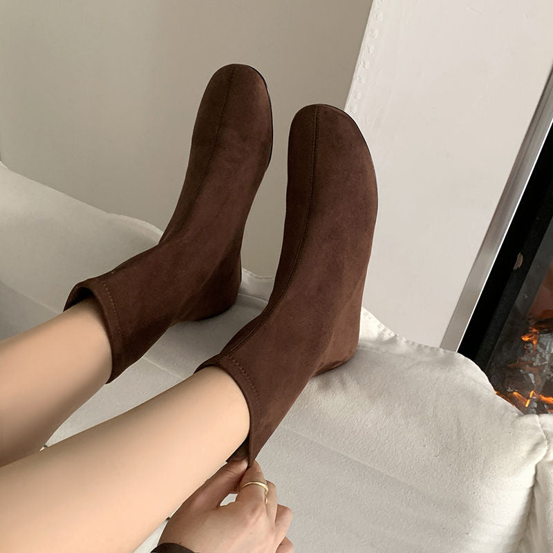 Karin Luna In Stock Spot Goods Round Toe Basic Stretch Slim Short Boots