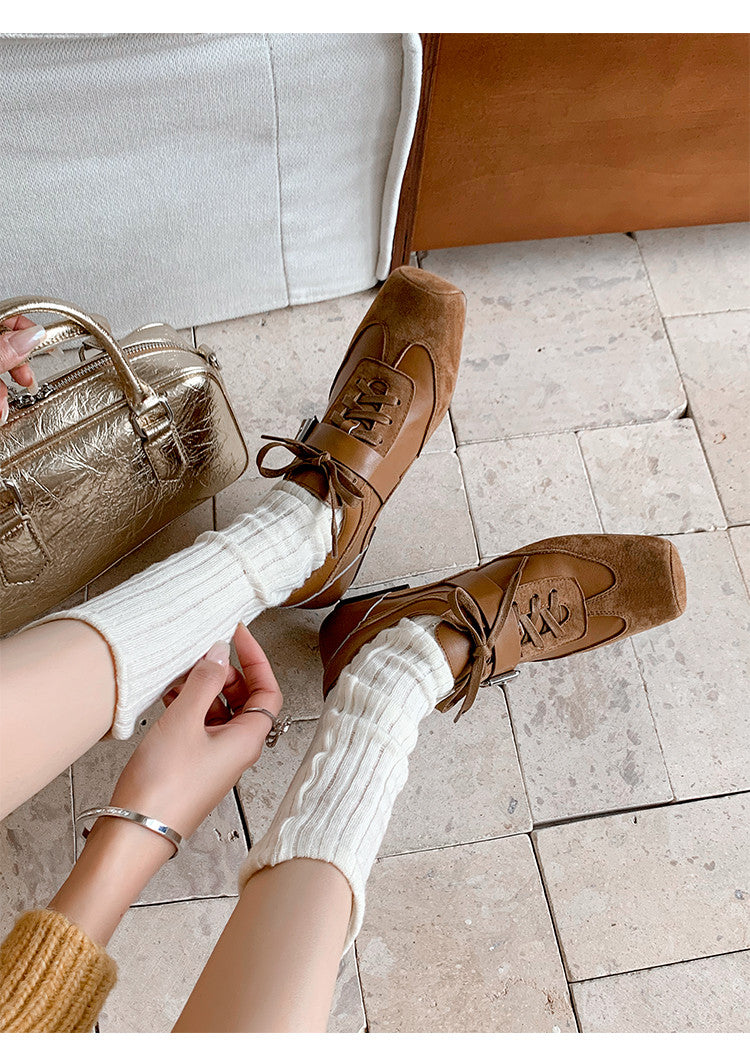Karin Luna In Stock Spot Goods  Designed retro square-toe ballet shoes with laces