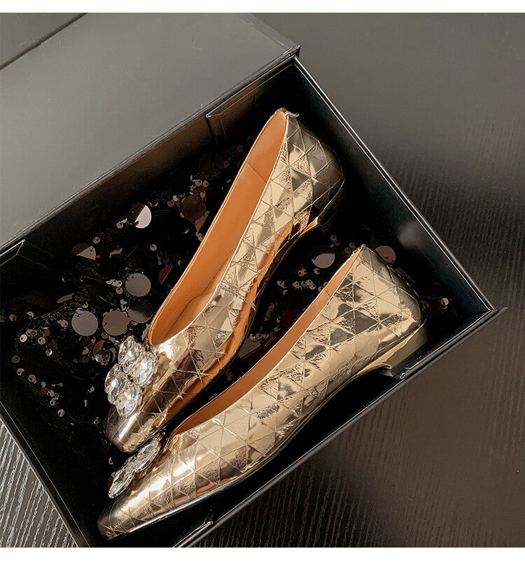 Karin Luna High Quality Low Price ！Hot-selling Fasteners Full leather inside and out Trendy Plaid Fabric Super Beautiful Flat Cowhide Shoes