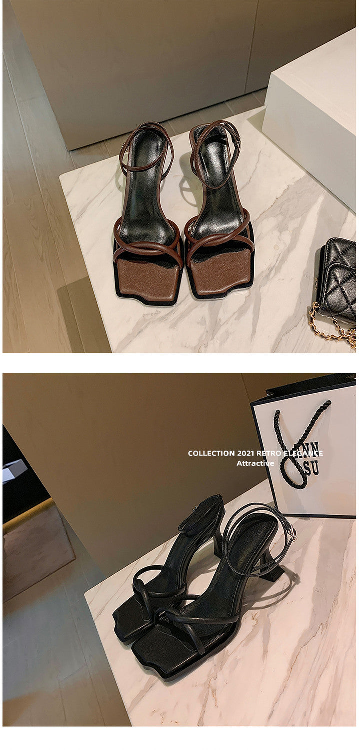 Karin Luna Classic Style  In stock  Basic Versatile Cross Strap High Heel Sandals