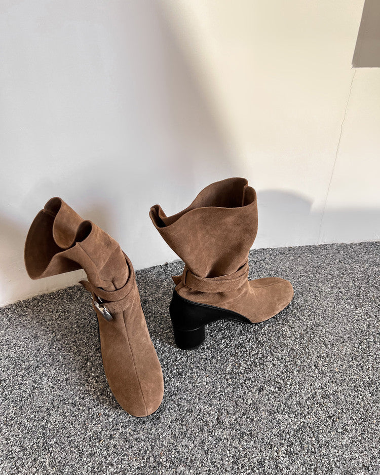 Karin Luna In Stock Spot Goods  Belt Buckle High Heel Large Tube Small Short Boots
