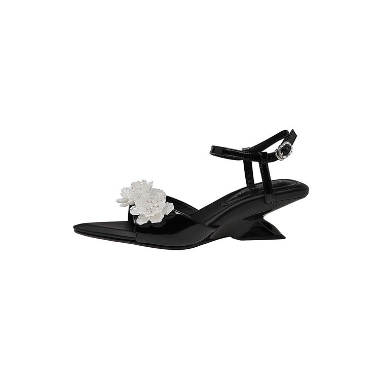 Karin Luna In Stock Spot Goods  Classic Camellia Pointed Toe Elegant Irregular Heel Sandals