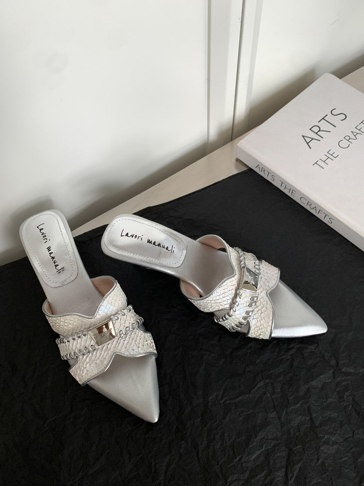 Karin Luna Fish Skin Series~Minimalist Pointed Toe Hot-Selling Unique Heel Slippers