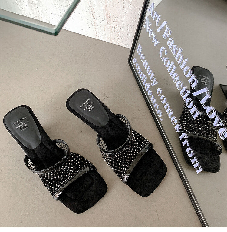 Karin Luna In Stock Spot Goods Diamond Mesh Irregular Heel Slippers