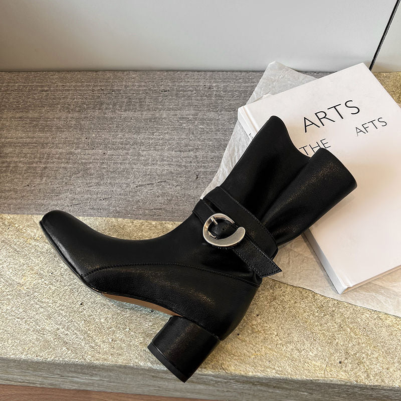 Karin Luna In Stock Spot Goods  Belt Buckle High Heel Large Tube Small Short Boots