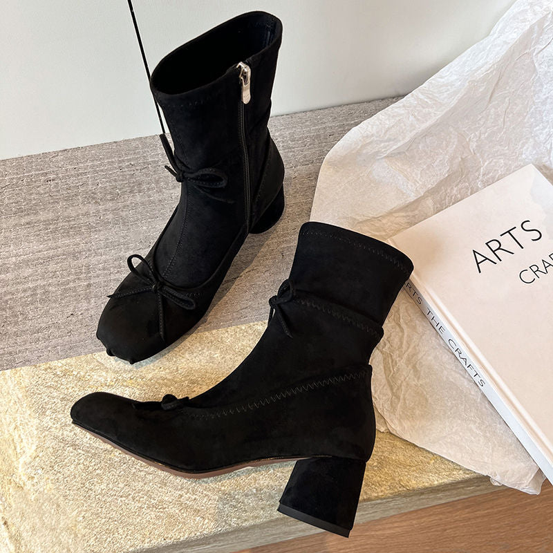 Karin Luna In Stock Spot Goods Hot-Selling Sweet Standard Bow Round-Toe Slim Short Boots