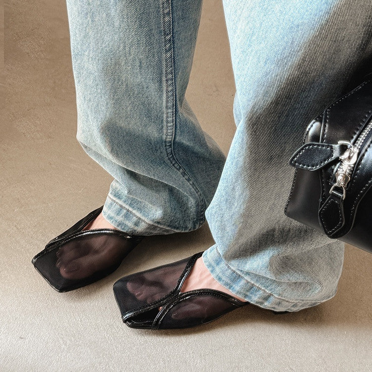 Karin Luna In Stock In Stock  Internet Celebrity Style Square Toe Mesh Chunky Heel Sandals