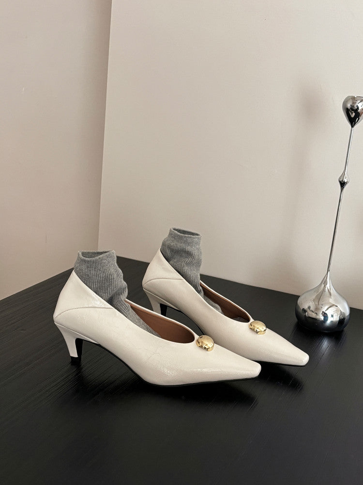 Karin Luna In Stock In Stock ~Basic Versatile French Style Small Square Toe Shallow Mouth Single Shoes