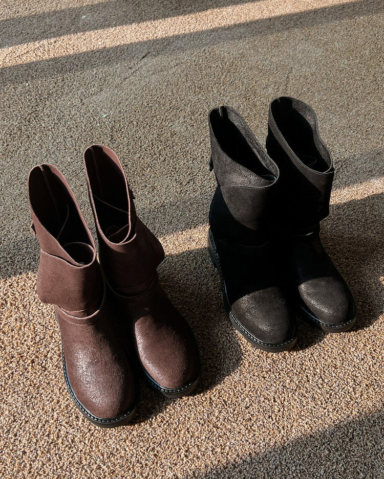 Karin Luna In Stock Spot Goods  Super textured Lazy Style Thick-Soled Ankle Boots