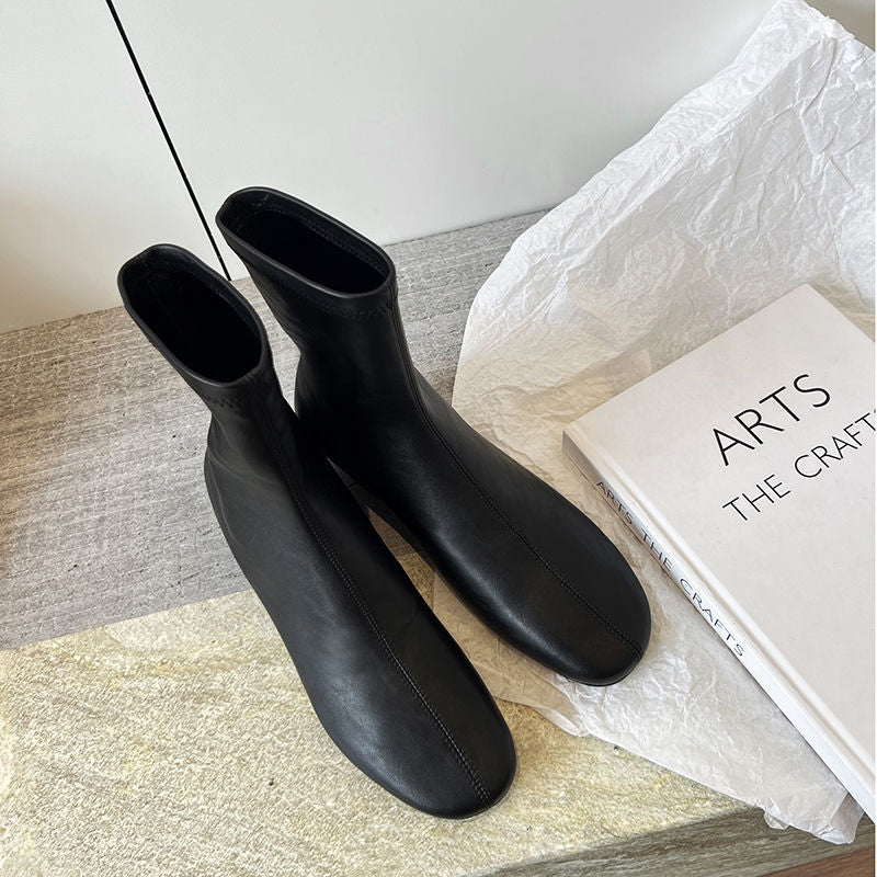 Karin Luna In Stock Spot Goods Round Toe Basic Stretch Slim Short Boots