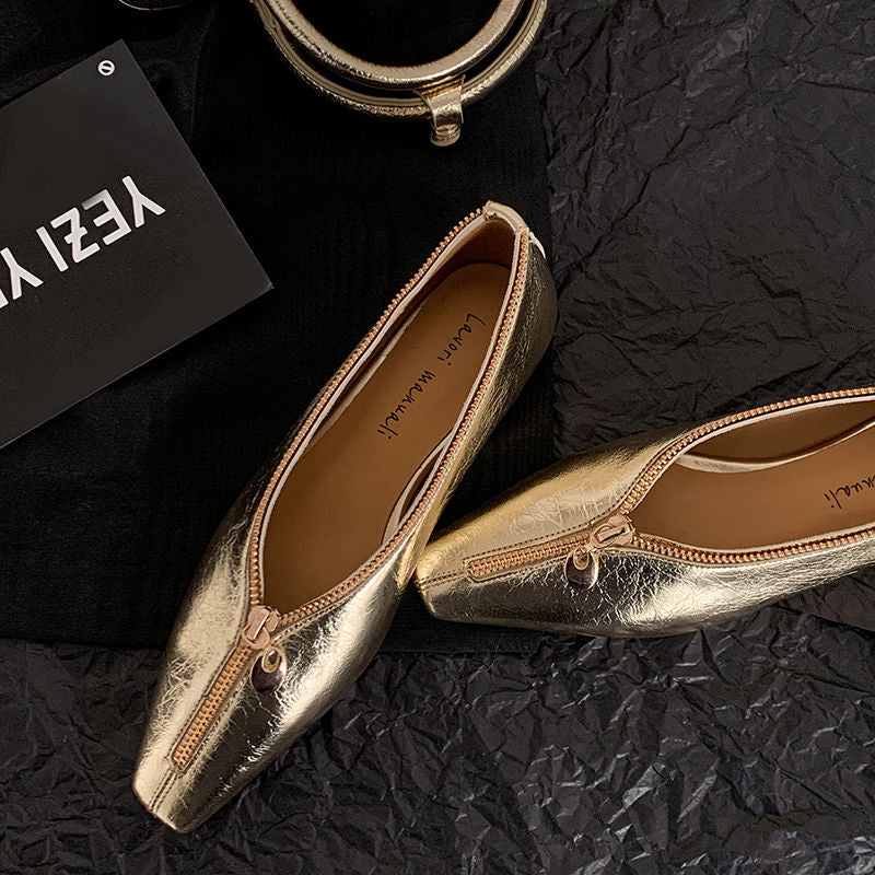 Karin Luna In Stock In Stock ~Basic Versatile Light Luxury Zipper Small Square Toe Flats