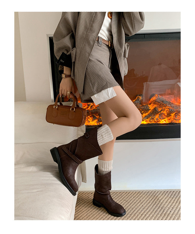 Karin Luna In Stock Spot Goods  Super textured Lazy Style Thick-Soled Ankle Boots