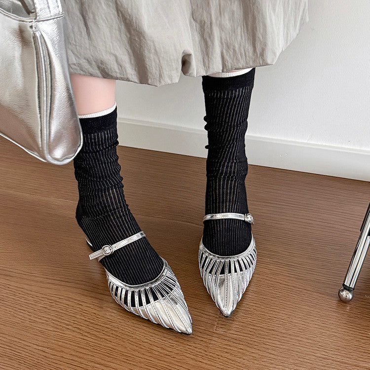 Karin Luna Casual Feel~In stock Pointed Toe Hollow Design Note Pointed Toe Slippers