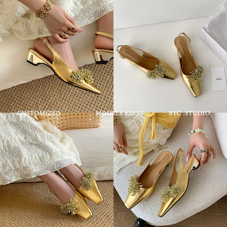 Karin Luna Brilliant Fireworks~Elegant Square-Toed Closed-Toe Chunky Heel Sandals