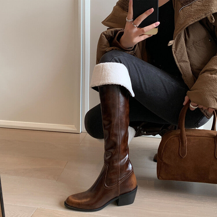Karin Luna exploded  Three versions exploded Single Fleece Lining Fur Collar Version  Thick Fur Collar Foldable Hot-Selling Full Cowhide Pointed Toe Chunky Heel Classic Style