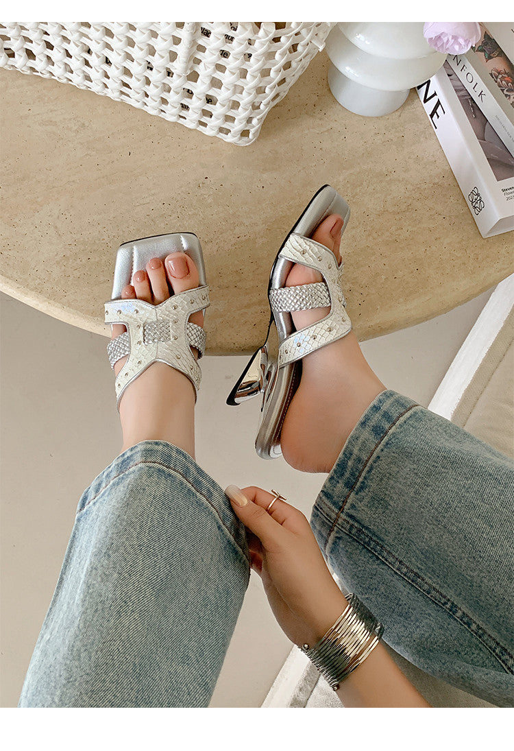 Karin Luna Fish Skin Series~ Hot-selling Square-Toe Slippers with Built-in Traffic