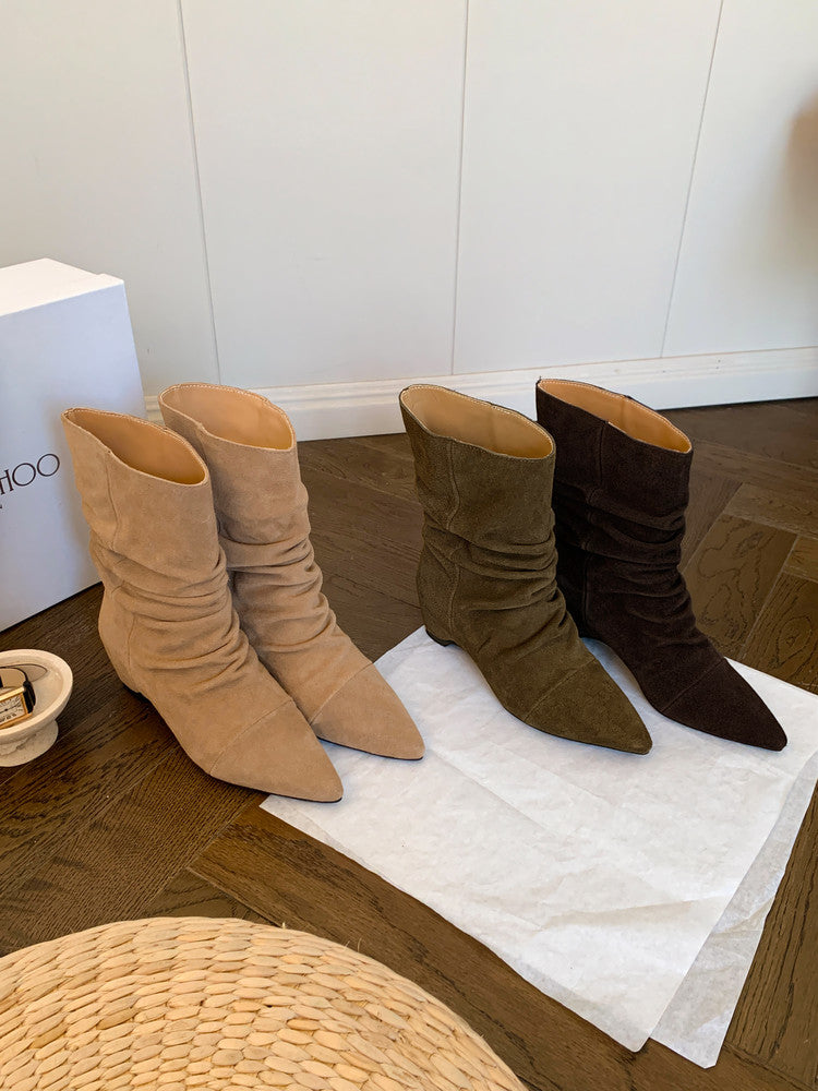 Karin Luna Data Hot-Selling Pointed Toe Slouchy Matte Western Short Boots