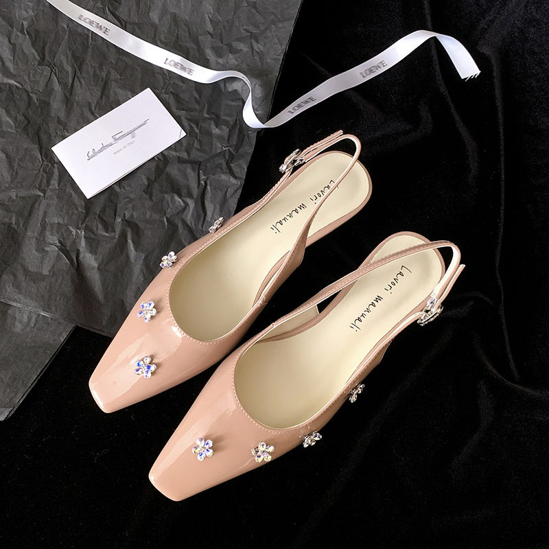 Karin Luna In Stock  Spot Goods  Rhinestone Small Square Toe Closed-Toe Sandals