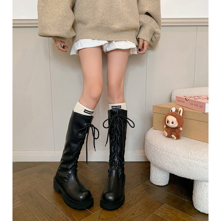 Karin Luna Fashion Style Round Toe Front Lace-up Adjustable Leg Circumference Suitable for both slim and thick legs