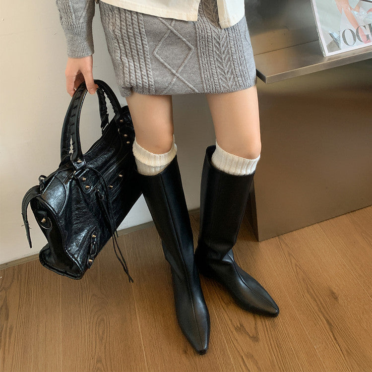 Karin Luna In Stock  In-stock Square Toe Straight Slip-on Long Boots