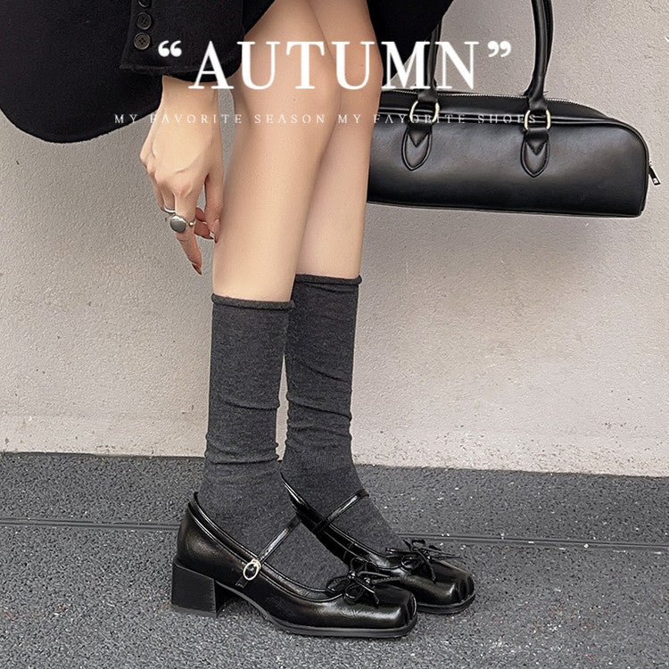 Karin Luna In Stock Spot Goods   One-strap Bowknot Square Toe Chunky Heel Mary Jane Shoes