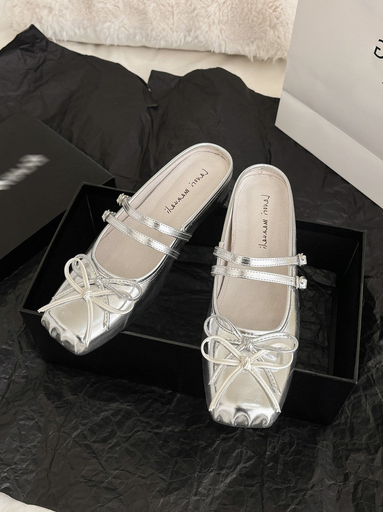 Karin Luna In Stock In Stock   Summer New Sweet Bowknot Color Block Square Toe Height-Increasing Slippers