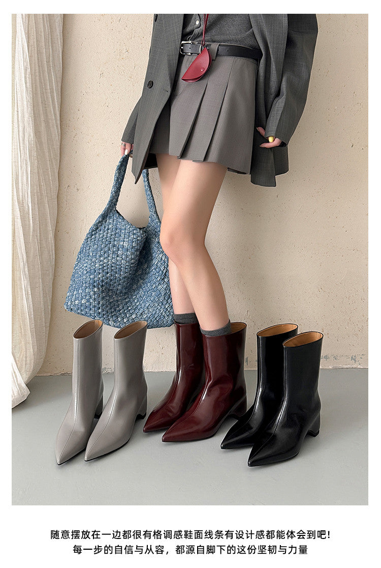 Karin Luna Elegant Pointed Toe Hidden Wedge Short Boots