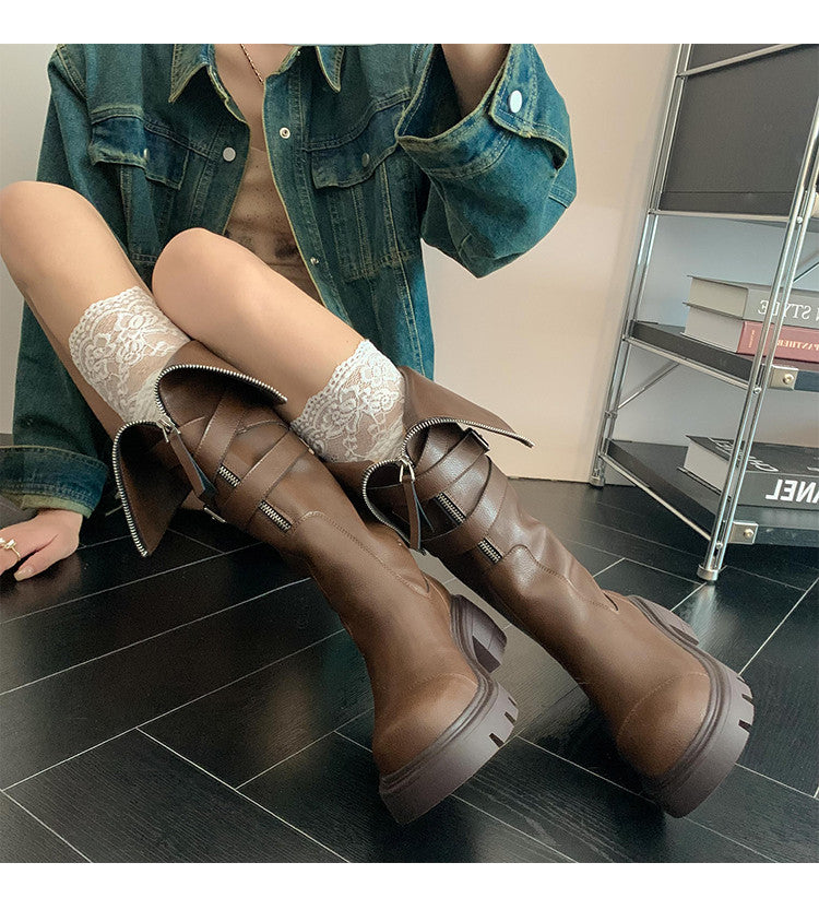 Karin Luna In Stock In-stock Foldable Niche Thick-soled Knight Boots