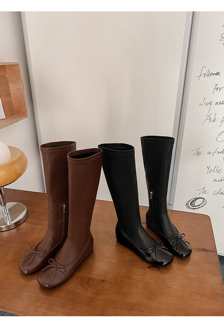 Karin Luna In Stock Spot Goods  Butterfly Knot Round Toe Hidden Heel Boots