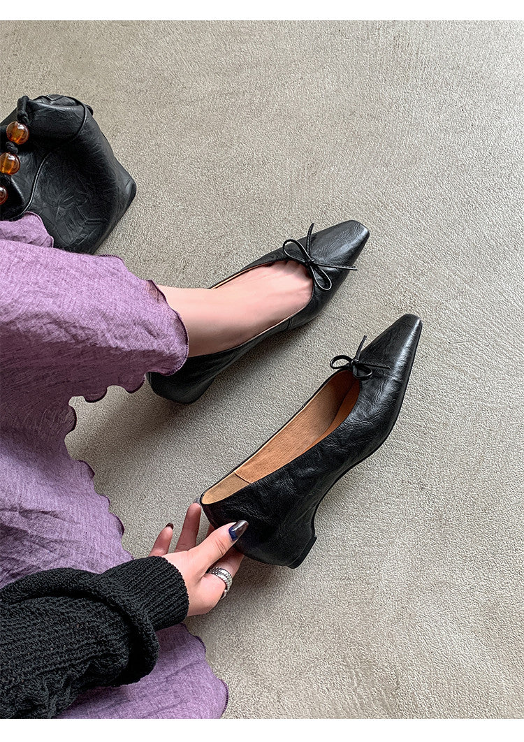 Karin Luna Full Layer Inside and Out~Basic Versatile Small Square Toe Butterfly Knot Irregular Heel Single Shoes