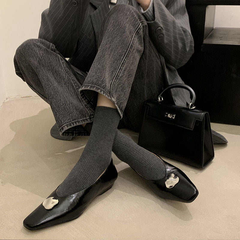 Karin Luna In Stock Spot Goods  Small Metal Decoration Thick Heel Single Shoes