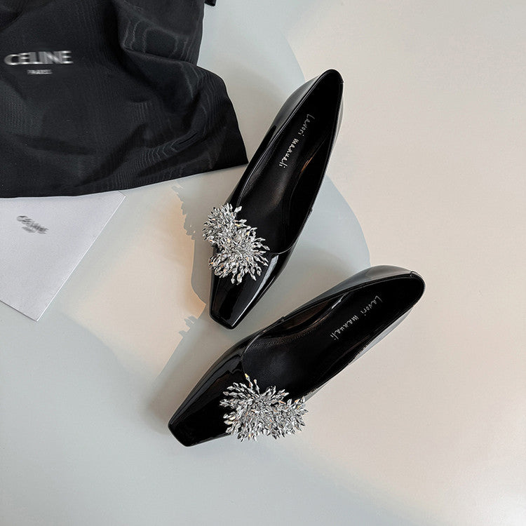 Karin Luna In Stock Spot Goods Exquisite Fireworks Buckle Small Square Toe Chunky Heel Commuter Shoes