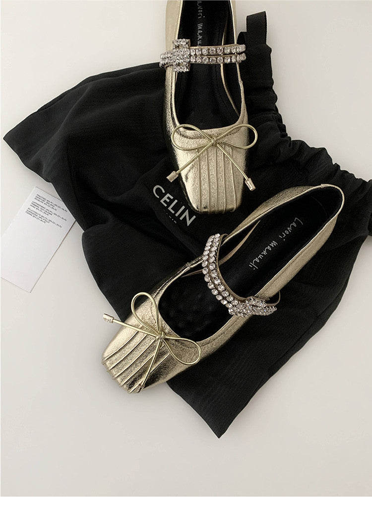 Karin Luna In Stock Spot Goods  Vintage Sweet Rhinestone One-Strap Granny Flats