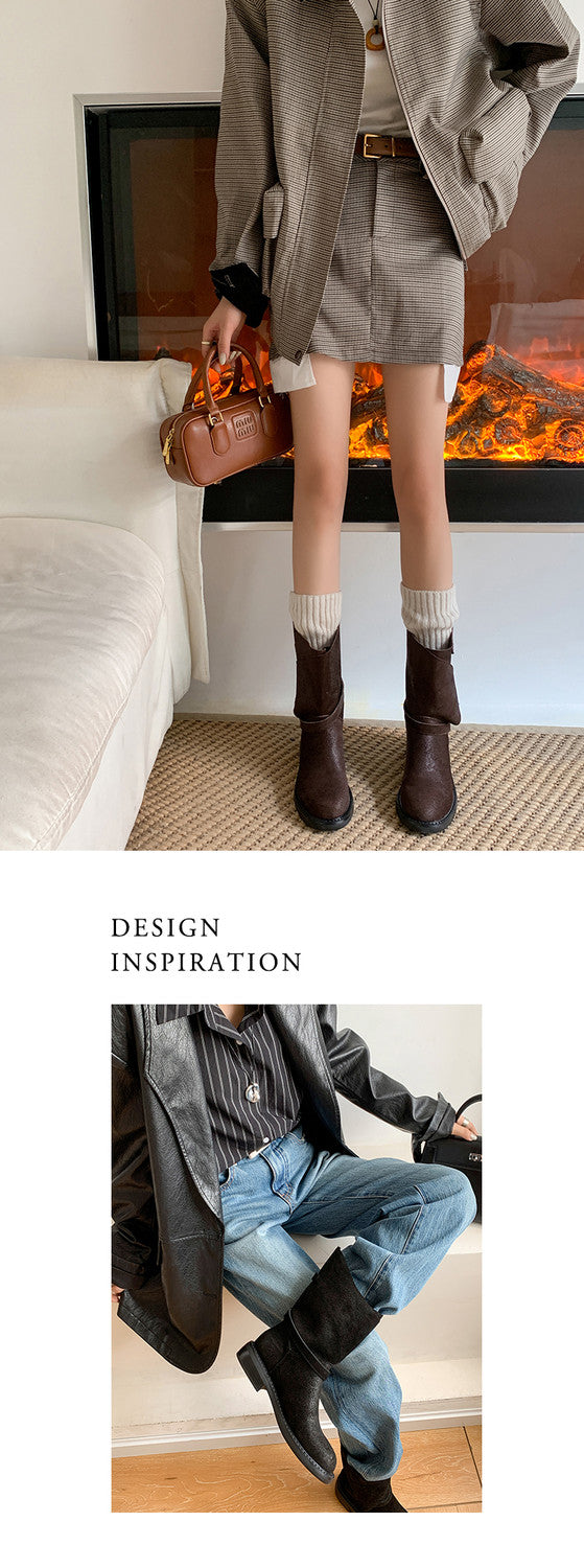 Karin Luna In Stock Spot Goods  Super textured Lazy Style Thick-Soled Ankle Boots