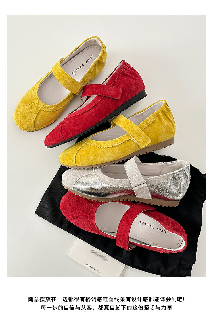 Karin Luna Casual Shoes Series~  In Stock In Stock Magic Tape Round Toe Internal Height Increase Single Strap Flats