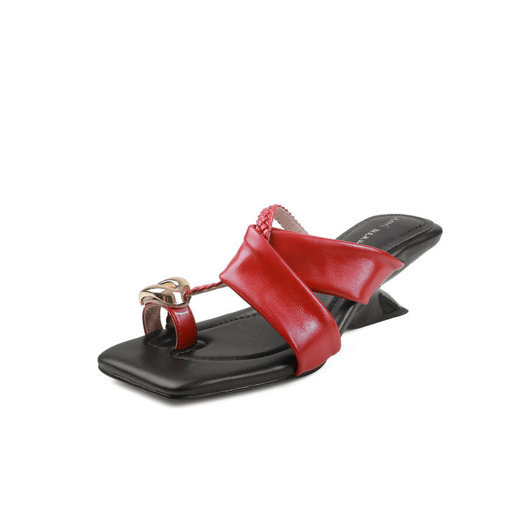 Karin Luna Braided Style ~Cross Strap Square Toe Irregular Heel Slippers