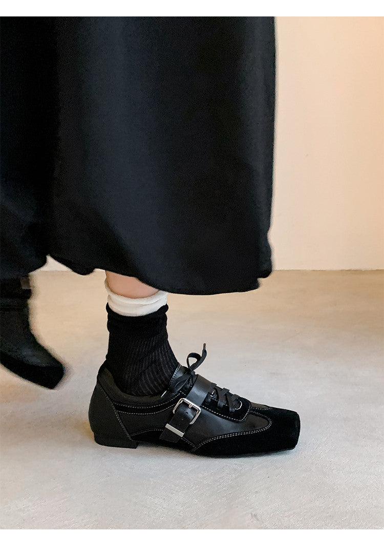 Karin Luna In Stock Spot Goods  Designed retro square-toe ballet shoes with laces