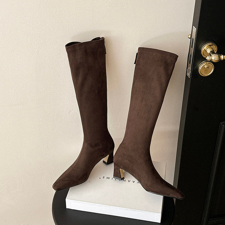 Karin Luna In Stock In Stock  Square Toe Chunky Heel Korean Style Elegant Long Boots