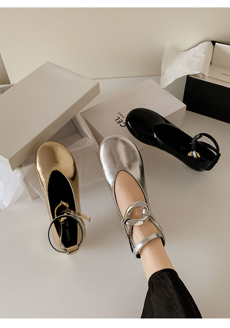 Karin Luna In Stock Large Stock Main Promotion  Two-Way Wear Height-Increasing Retro Gold Buckle Mary Jane Shoes