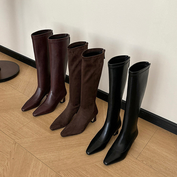 Karin Luna In Stock In Stock  Square Toe Chunky Heel Korean Style Elegant Long Boots