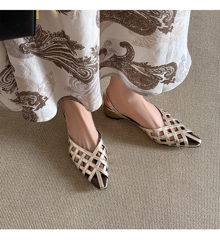 Karin Luna Braided Style ~Cross-woven Pointed Toe Closed-toe Sandals