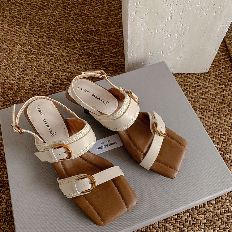Karin Luna In Stock Spot Goods Vacation style Sofa Cushion Square Toe Irregular Heel Open-Toe Sandals