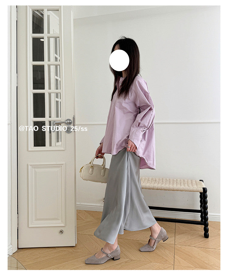 Karin Luna In Stock Spot Goods  Vintage Full Leather Square Toe Rhinestone Strap Shallow Mouth Single Shoes