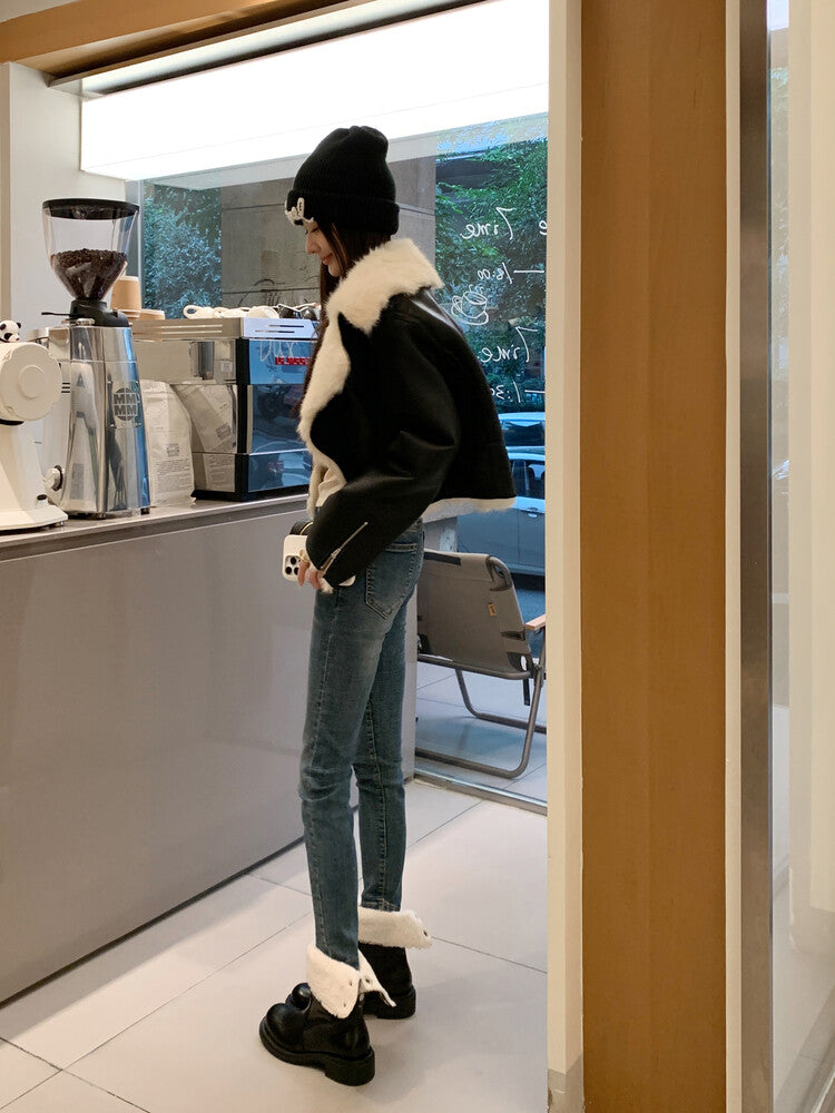 Karin Luna Classic Basic Style   Convertible Foldable Hidden Buckle Snow Fur Shoes Full cowhide Basic Flat Short Boots