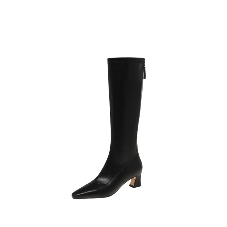 Karin Luna In Stock In Stock  Square Toe Chunky Heel Korean Style Elegant Long Boots
