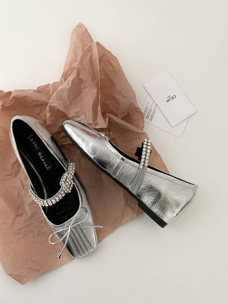 Karin Luna In Stock Spot Goods  Vintage Sweet Rhinestone One-Strap Granny Flats