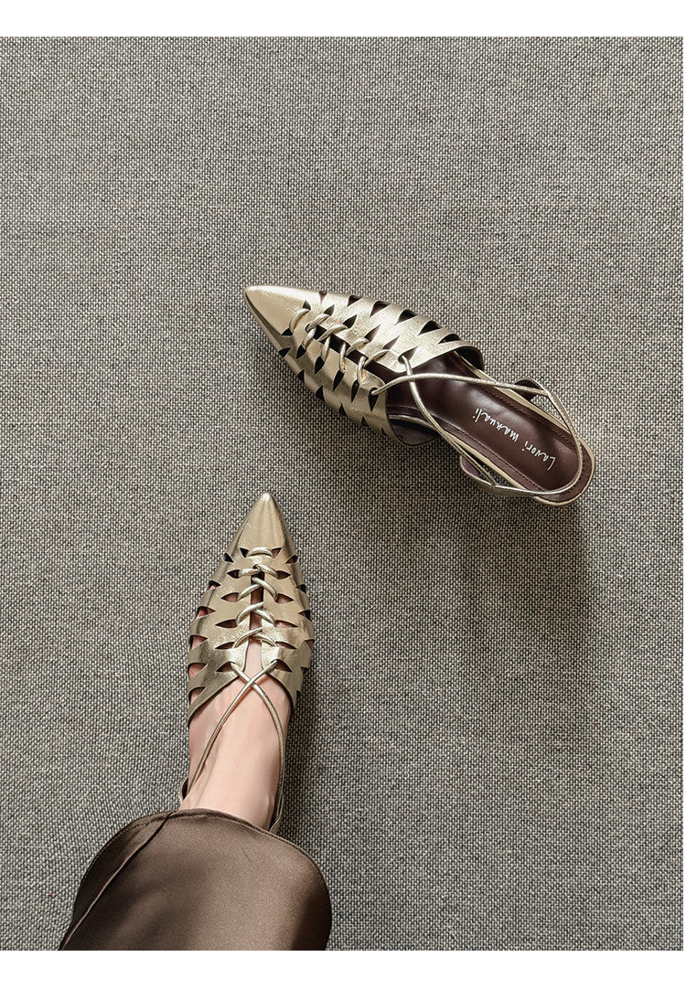 Karin Luna Braided Style ~Cross-woven Pointed Toe Closed-toe Sandals