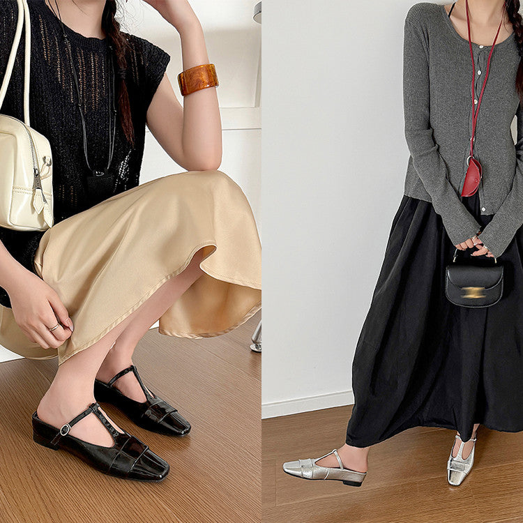 Karin Luna In Stock Spot Goods  t Square-Toed Full Leather Basic Slippers
